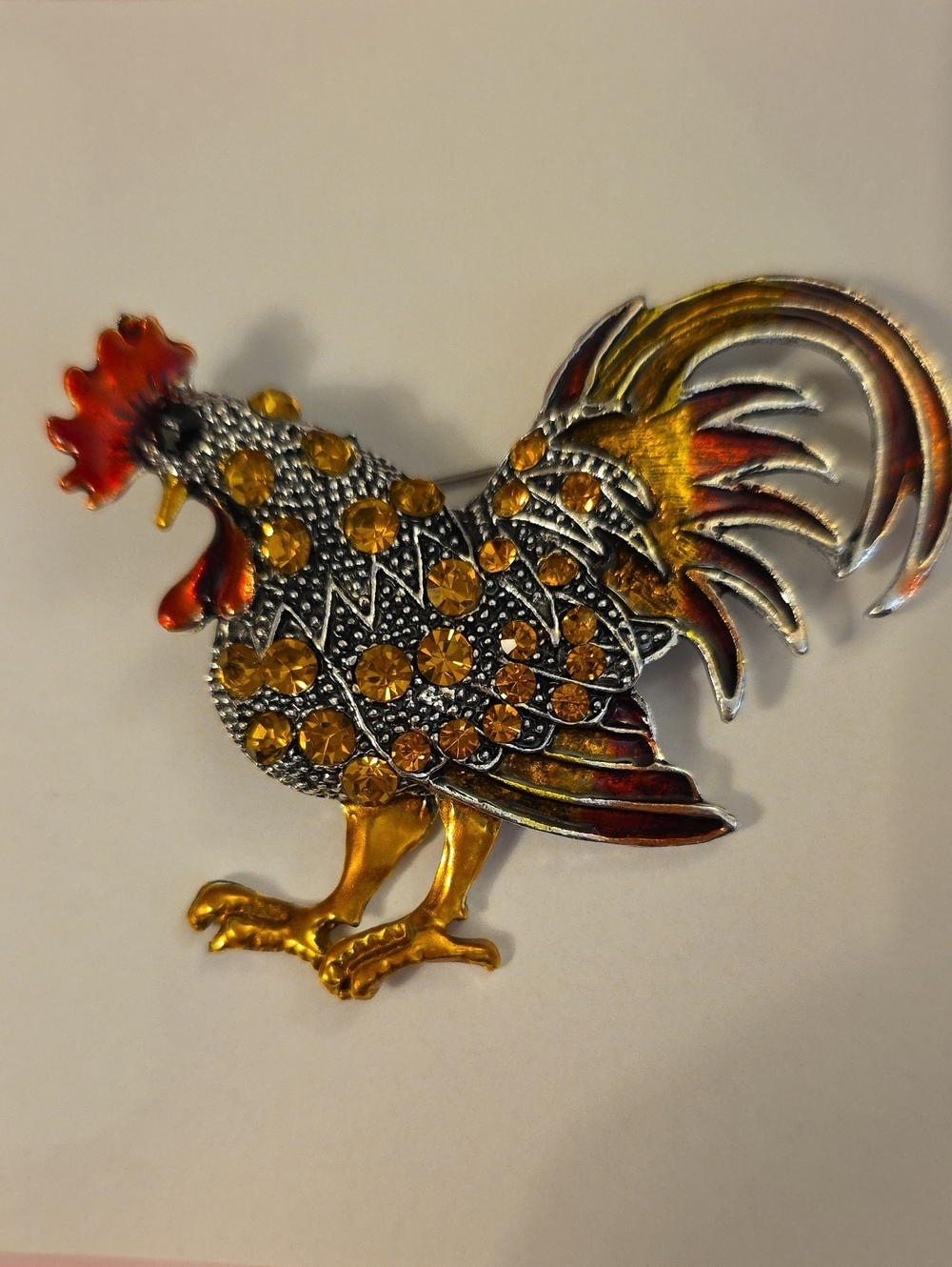 Large Stunning,sparkling, Red BROWN Gemstone, Proud Rooster Brooch
